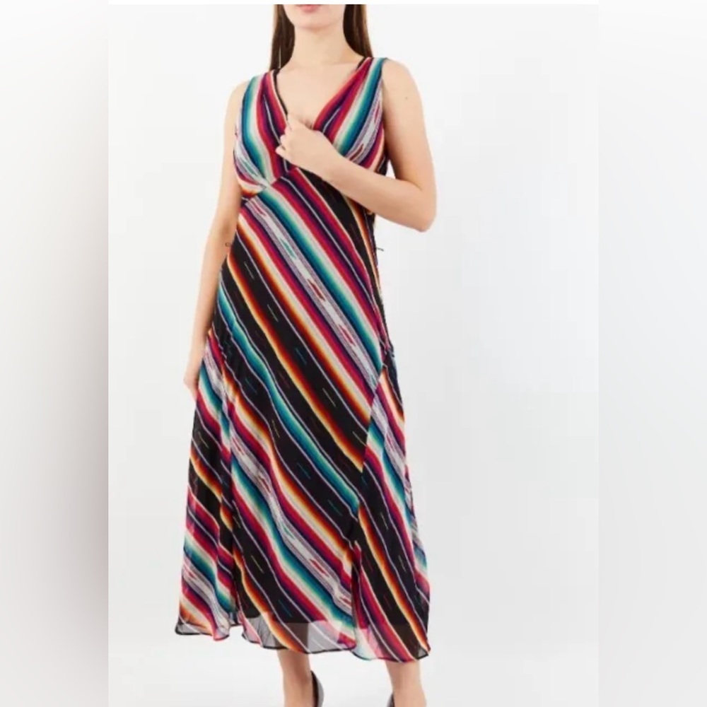 Lauren Ralph Lauren Women's Blanket Stripe Georgette Sleeveless Dress NWT Size 6